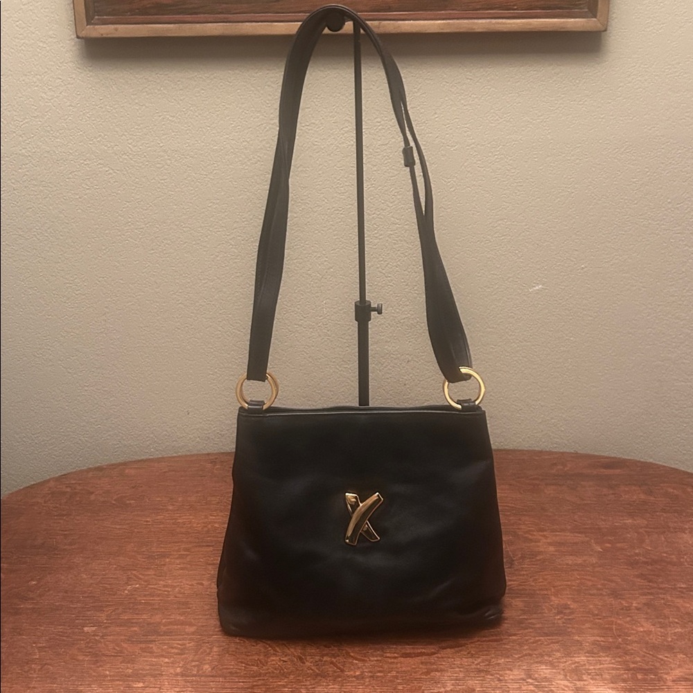 Paloma Picasso Vintage Black Leather Shoulder or Crossbody Bucket Bag